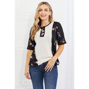 Bombom She's Blossoming Floral Contrast Knit Top In Black